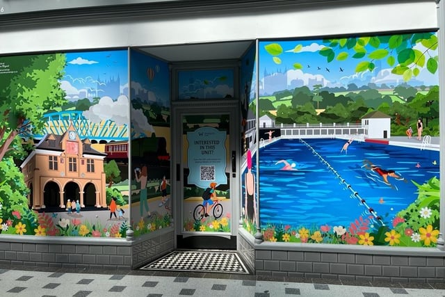 This image in the Westgate Arcade in Peterborough is inspired by the city's Lido.