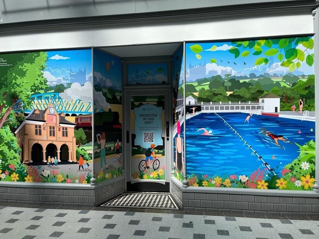 This image in the Westgate Arcade in Peterborough is inspired by the city's Lido.