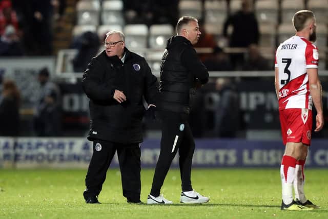 Peterborough United Manager Darren Ferguson with Stevenage Manager Steve Evans. Photo: Joe Dent.
