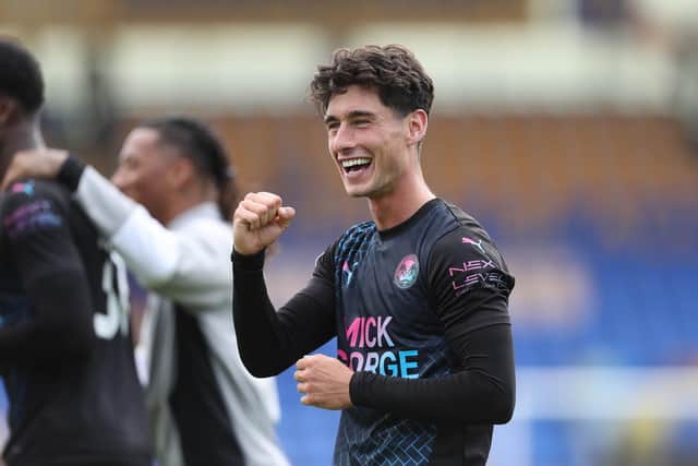 Joel Randall celebrates the Posh win at Shrewsbury. Photo Joe Dent/theposh.com