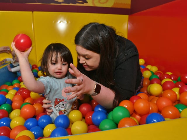 Opening of the Inspired Playtown at Hampton. Jade Neal and daughter Brinley (2) in the ball pit