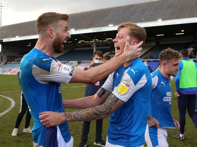 Centre-back Beevers skipper the last Posh team to win promotion, after a Covid-ravaged League One season. He has since joined Australian League side Perth Glory. Beevers (left) is pictured celebrating promotion with fellow centre-back Frankie Kent.