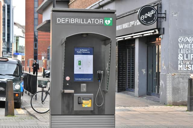 One of the new defibrillators in Broadway.