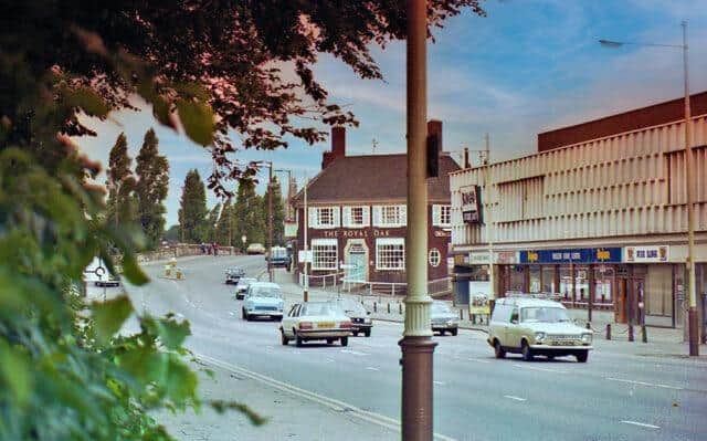 London Road in the 1980s with the Royal Oak centre stage along with the row of shops and entertainments that have long since vanished (image: Peterborough Images Archive)