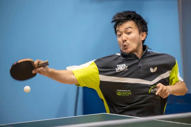 Jiaji Wu in action at the UK Chinese Table Tennis Championships.