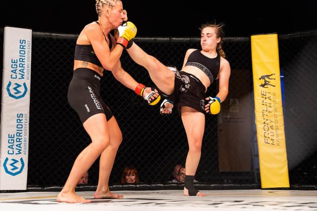 Louise Bennett (right) in action in Colchester.
