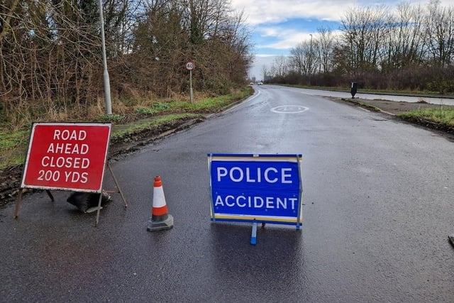 The A605 was closed to traffic towards Peterborough from Oundle. Photo: Alison Bagley.