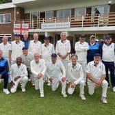 NIck Andrews (second left, back row of those in whites) and the England Over 70s team after they'd retained the Silver Ashes.