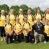 The winning East Over 65s hockey team. Ruth Swann is front row, second left, while Liz Dakin is back row, second left.