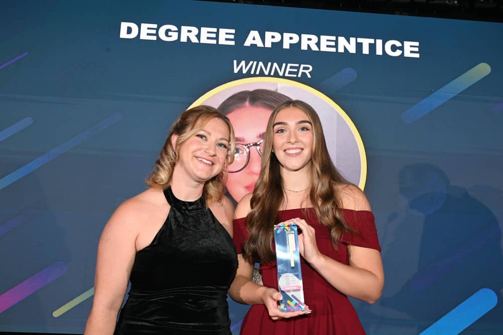 Degree Apprentice of the Year winner  Isabel Clay with Chloe Bland