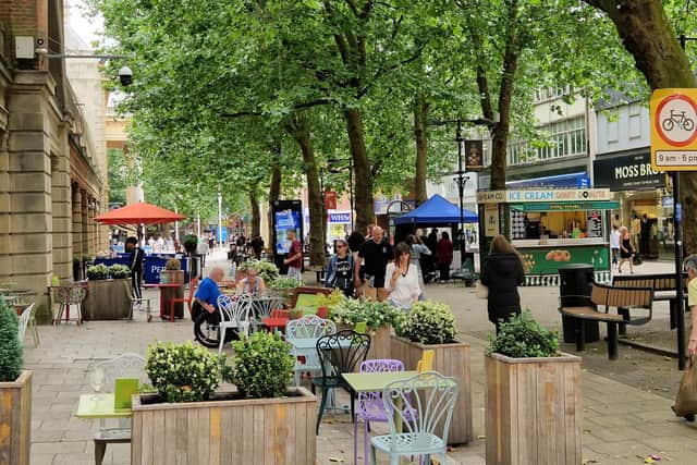 Peterborough city centre looking bright and bustling
