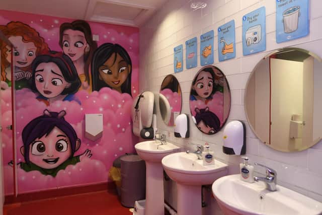 A new huge mural has been painted in the girls toilets, too - featuring Disney princesses.