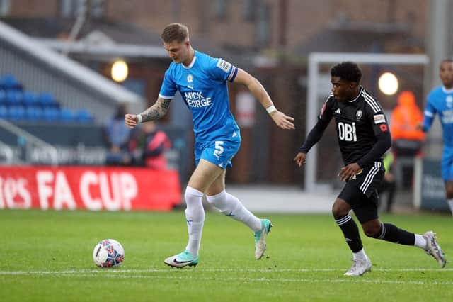 Josh Knight of Peterborough United in action against Salford City. Photo: Joe Dent.