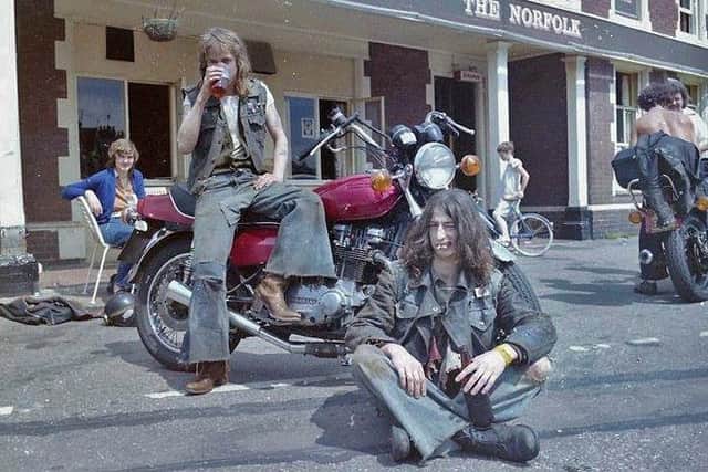 Bikers outside The Norfolk pub