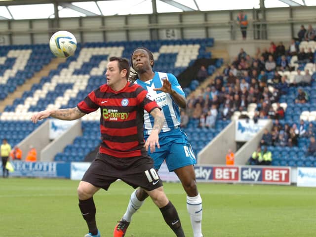 Lee Tolin in action for Peterborough United against Colchester in 2010.