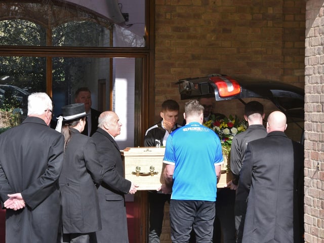 Funeral of local referee Robert Fielding at Peterborough Crematorium.   