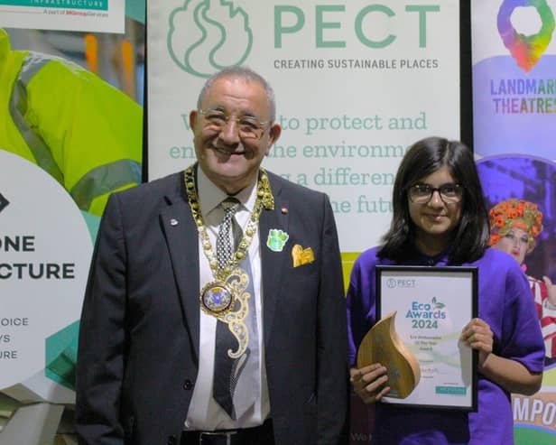 Mayor of Peterborough Councillor Marco Cereste with winner Raheemah - City of Peterborough Academy