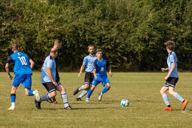 Pictures from a 4-2 Hunts Cup win for ICA Sports (dark blue) over Alconbury Weald. Photo Jonathan Paice.