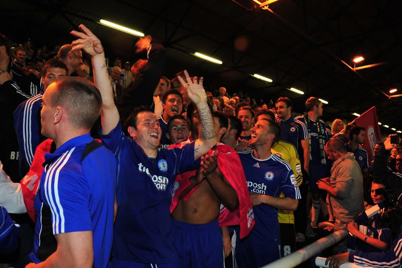 A second leg play off match in 2011 which delivered the best atmosphere many have ever experienced at London Road. Posh had lost the first leg 3-2, but goals from Grant McCann and Craig Mackail-Smith sent Posh to an Old Trafford Final against Huddersfield which they won 3-0. Lee Tomlin is pictured leading the post-match celebrations after the MK win.