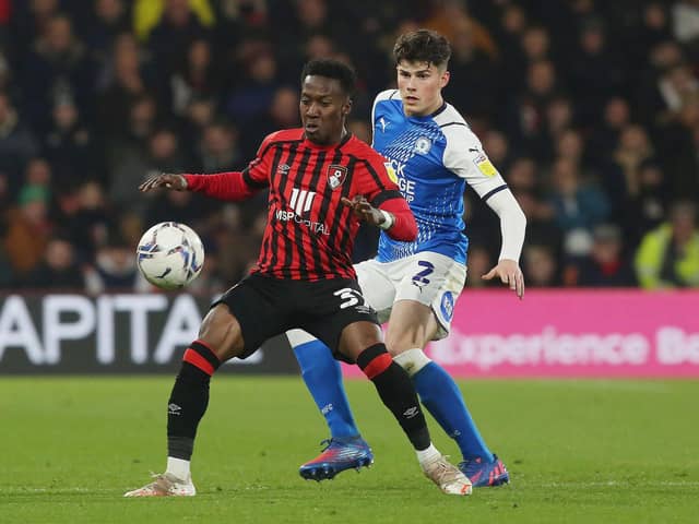 Siriki Dembele in action for Bournemouth against Posh in March.