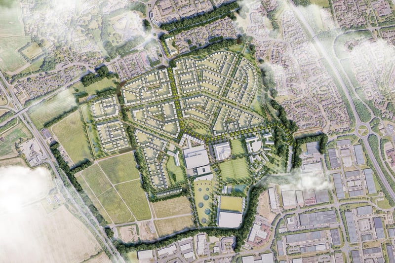 This image gives a bird's eye view of the Showground development site and the layout of the planned leisure village and homes
