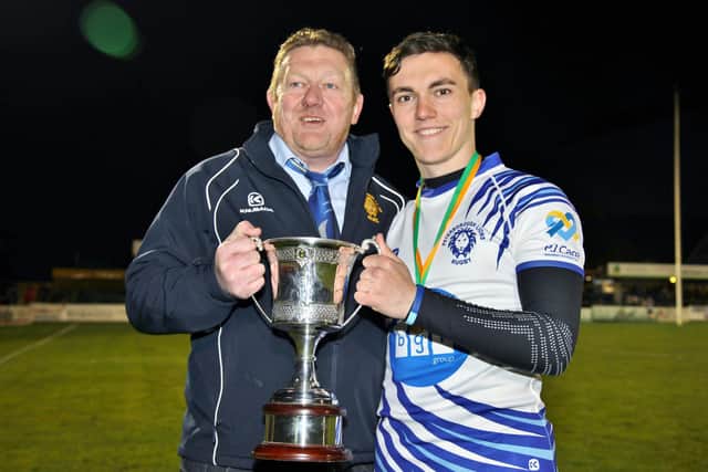 Andy Moore (left) and son Will Moore after an East Midlands Cup Final success in 2019. Photo: Mick Sutterby