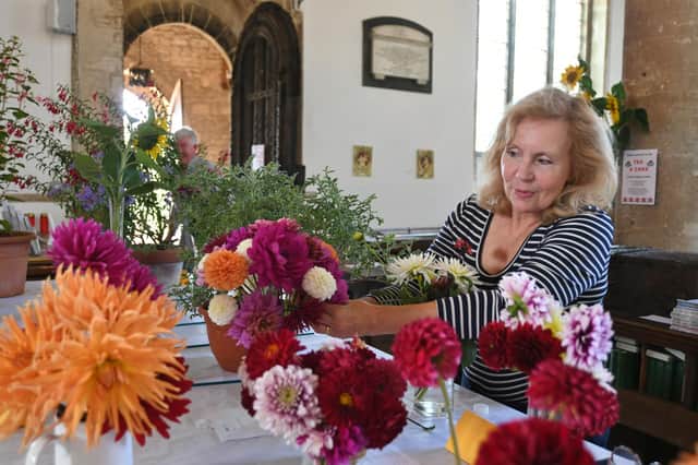 Castor Village Show at The Church of St Kyneburgha on Saturday (August 27). Val Grys with her floral display