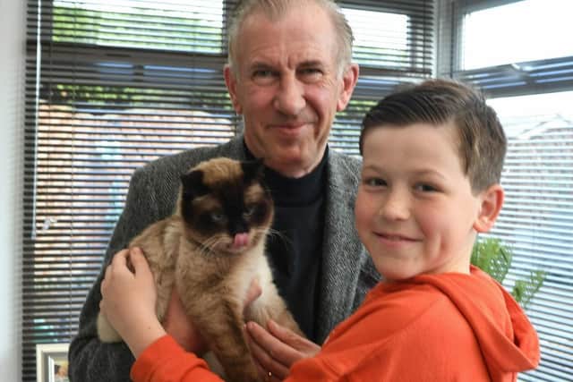 Pavlo Udovychenko (10) with dad Frank Anderson and Murchik, at their home in Thorney (image: David Lowndes)