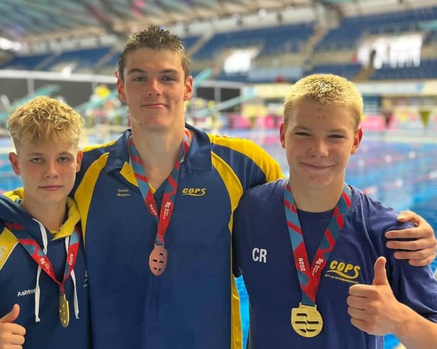 From the left, COPs medalists Ashton Hunter, Daniel Moyses and Charlie Rehus.