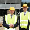 Professor Ross Renton (left), Professor Roderick Watkins and Minister Michelle Donelan MP outside ARU Peterborough.