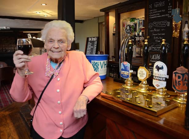 Win at her beloved Blue Bell pub, Glinton.