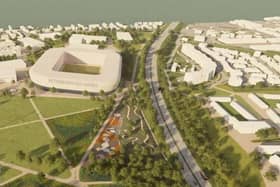 A projected view of the arena from the Embankment masterplan.