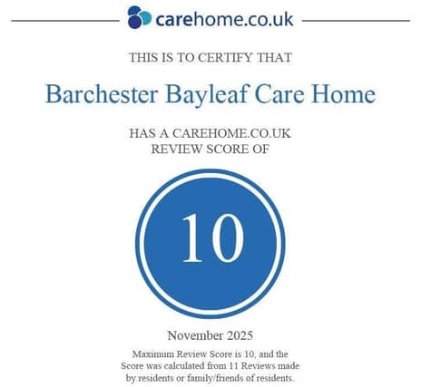 Bayleaf Care Home in Huntingdon have achieved a 10 rating on carehome.co.uk