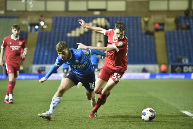 Harrison Burrows in action for Posh against Shrewsbury. Photo: David Lowndes.