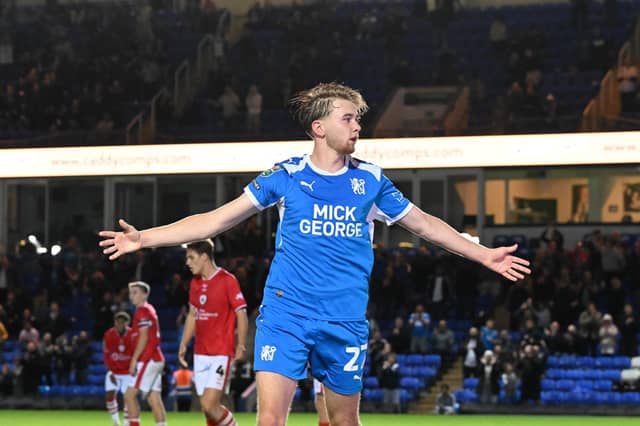 Danny Ormerod celebrates a goal for Posh against Barnsley. Photo David Lowndes.