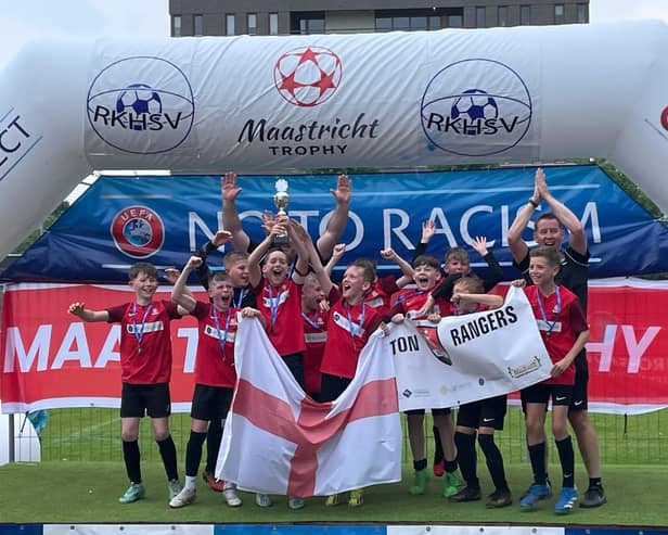 Hampton Rangers Under 10s celebrate their European success.