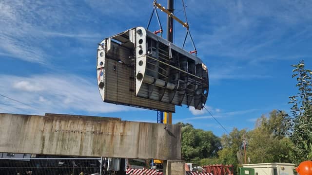 The train is lifted into the air