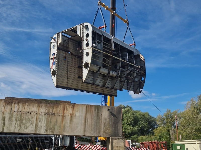 The train is lifted into the air