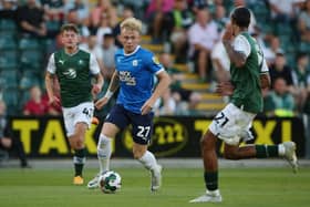 Joe Taylor in action against Plymouth Argyle in August. He scored in the match. Photo: Joe Dent.