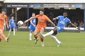 Ephron Mason-Clark in action for Posh against Blackpool on Saturday. Photo David Lowndes.