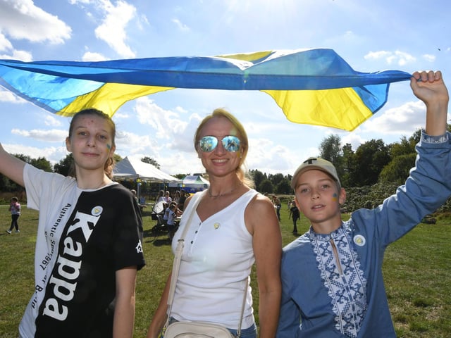 Visitors to the Ukraine Independence Day picnic at Orton Mere: Eva Stanishevska, Oksana Moroz and Illia Moroz.