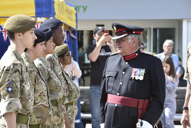 Armed Forces Day parade in the city centre. Deputy Lieutenant Mark Knight inspects the ranks