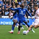 Posh striker Harry Leonard shoots at goal against Leicester City. Photo David Lowndes