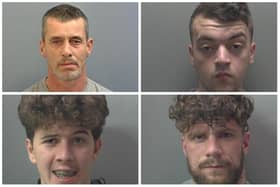 The gang received combined sentences of more than 20 years Top left: Alan Smith. Top right: John Mitchell. Bottom left: Samuel Mitchell. Bottom right: Tony Smith