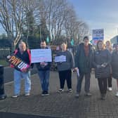 Teachers on strike on the picket line at Jack Hunt School, Peterborough