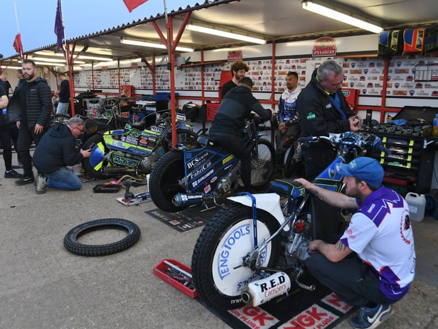 The race pits.