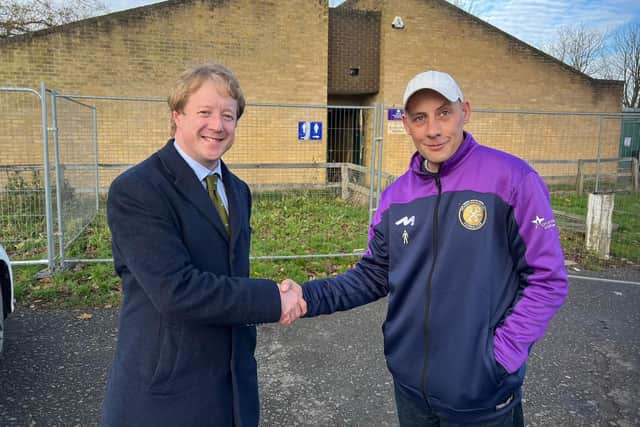 Peterborough MP Paul Bristow and Peterborough City FC Chairman Stuart Cave.