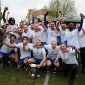 Spalding United celebrate their title success. Photo Chris Lowndes.