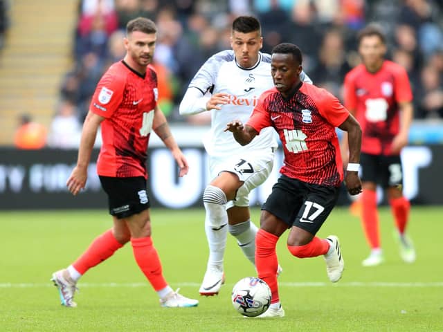 Siriki Dembele in action for Birmingham at Swansea. Photo: Cameron Howard/Getty Images.