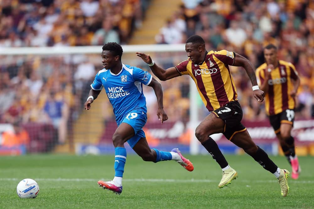 Bolu Shofowoke in action for Peterborough United against Bradford City on the opening day of the League One season. Photo: Joe Dent